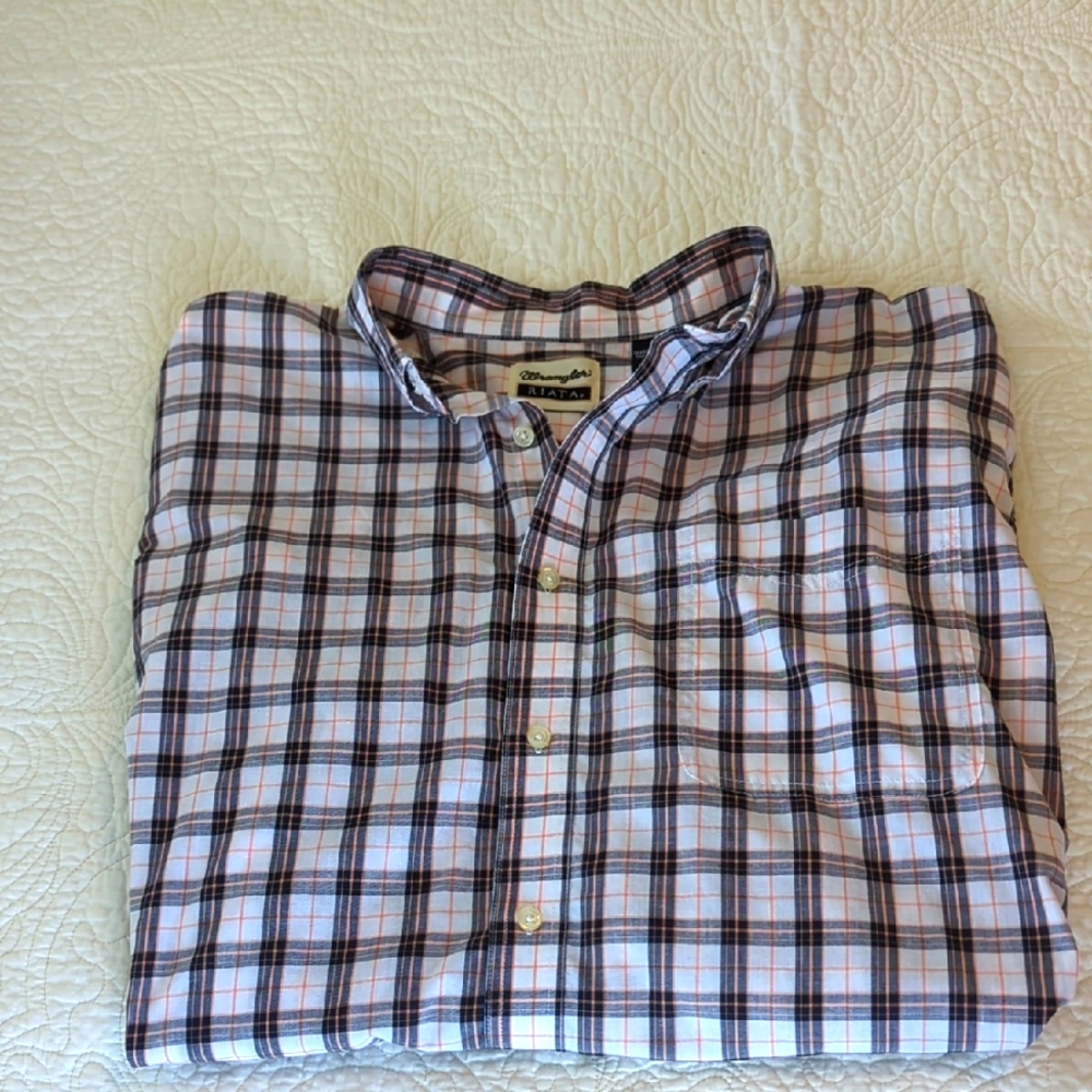 Wrangler Riata Men's Casual Plaid Shirt - Black And Orange Size XXL Tall